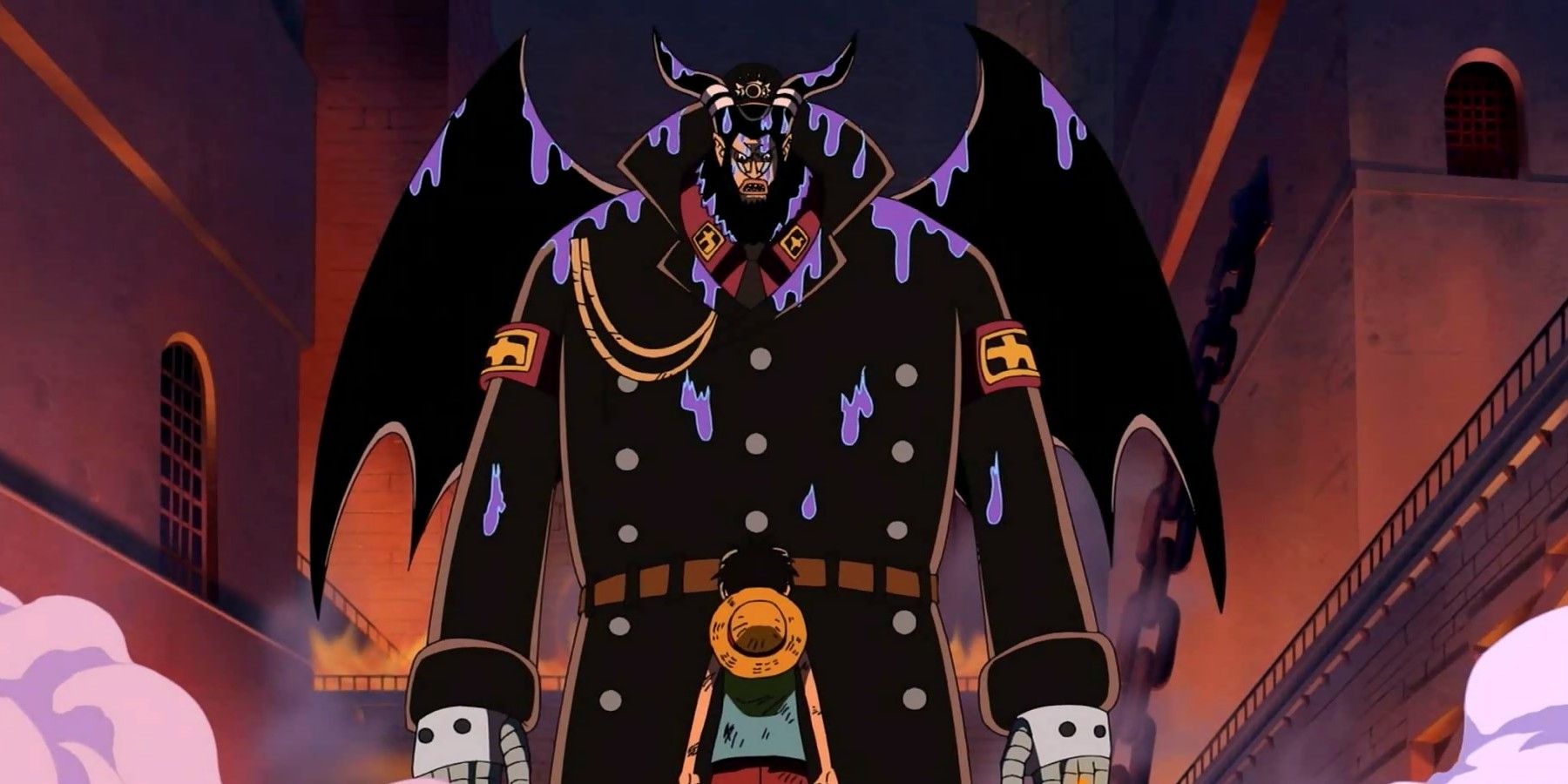 Magellan confronting Monkey D. Luffy during One Piece's Impel Down arc.