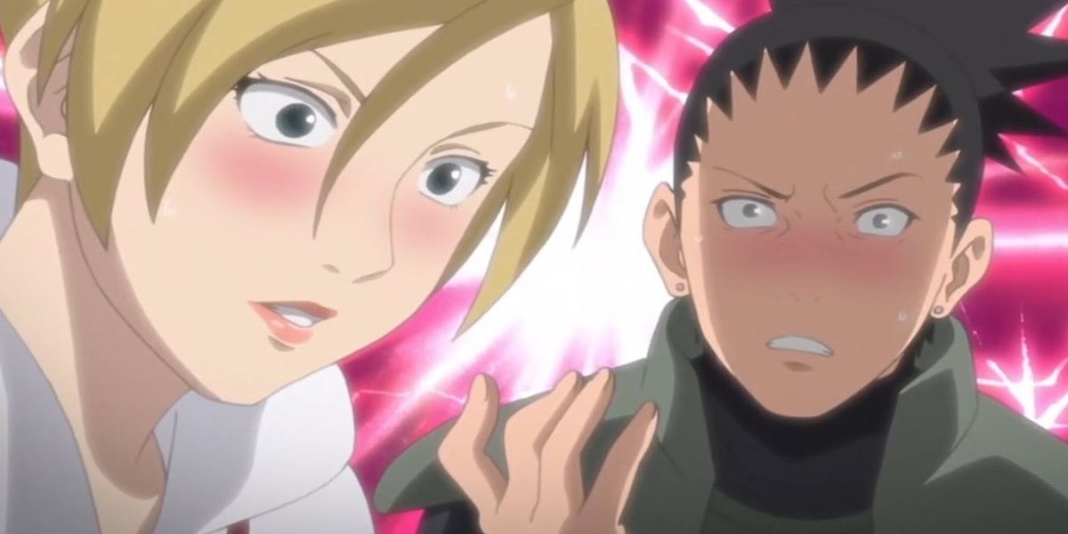 Shikamaru Nara and Temari both blushing in Boruto: Naruto Next Generations